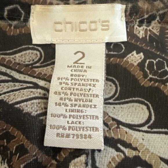 CHICO’S Burnout Velvet Brown Embellished Tunic Blouse Top Stretch Fall Size 2 L - Picture 8 of 9